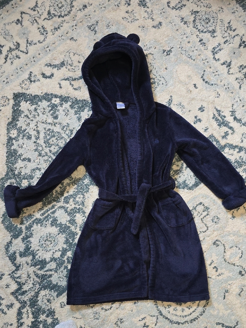 GAP Navy Hooded Plush Kids Bathrobe with Belt